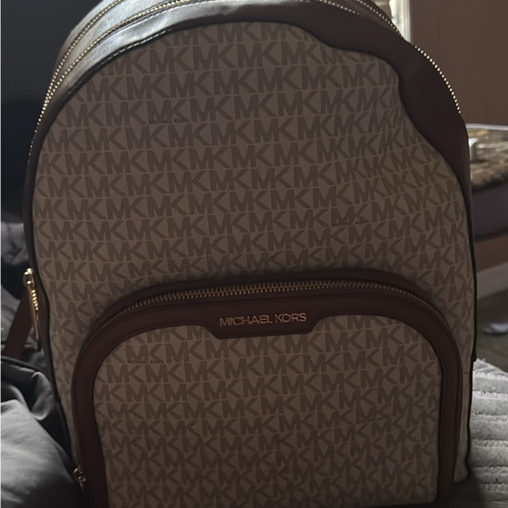 Michael Kors Monogram Tan and Brown Backpack